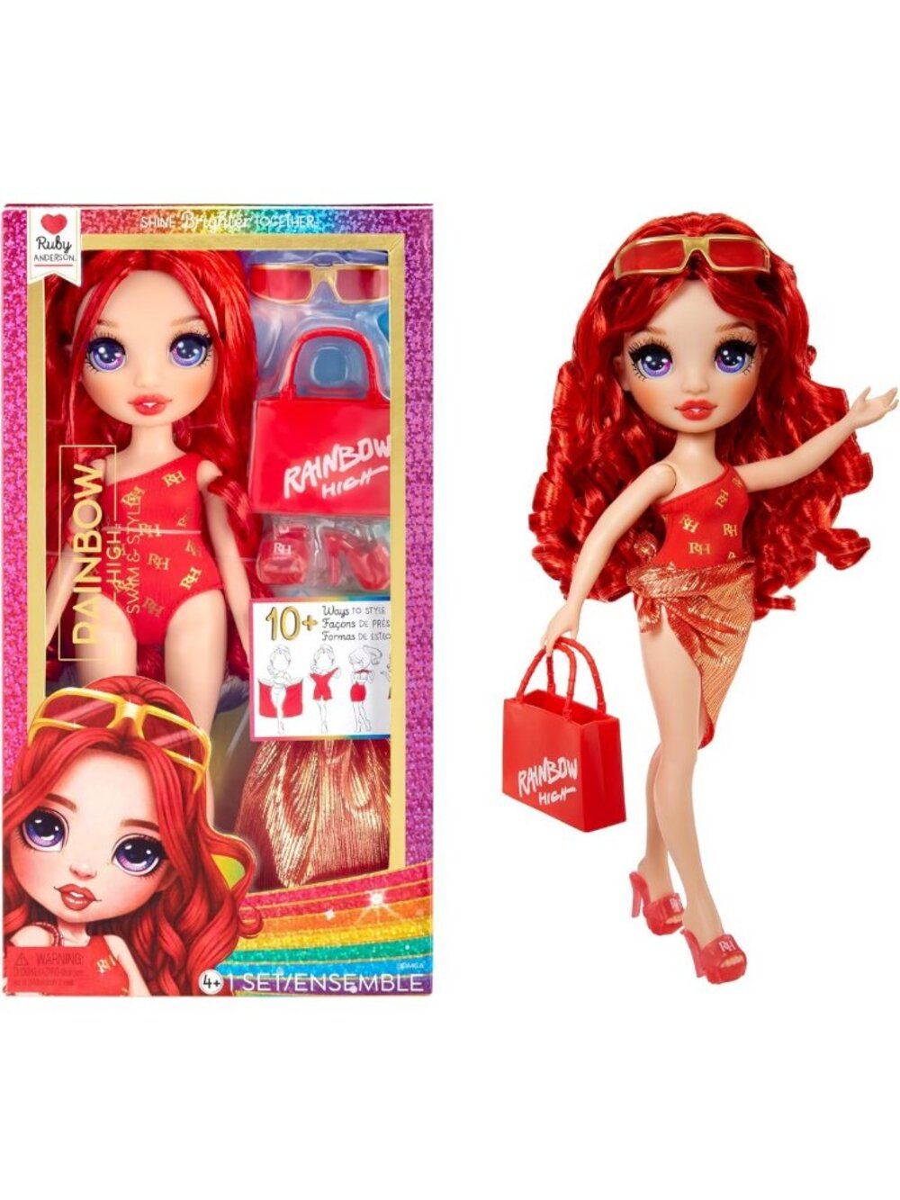 Stylish 11" Red Fashion Doll with Swimmable Outfit, Accessories & Wrap - Gift